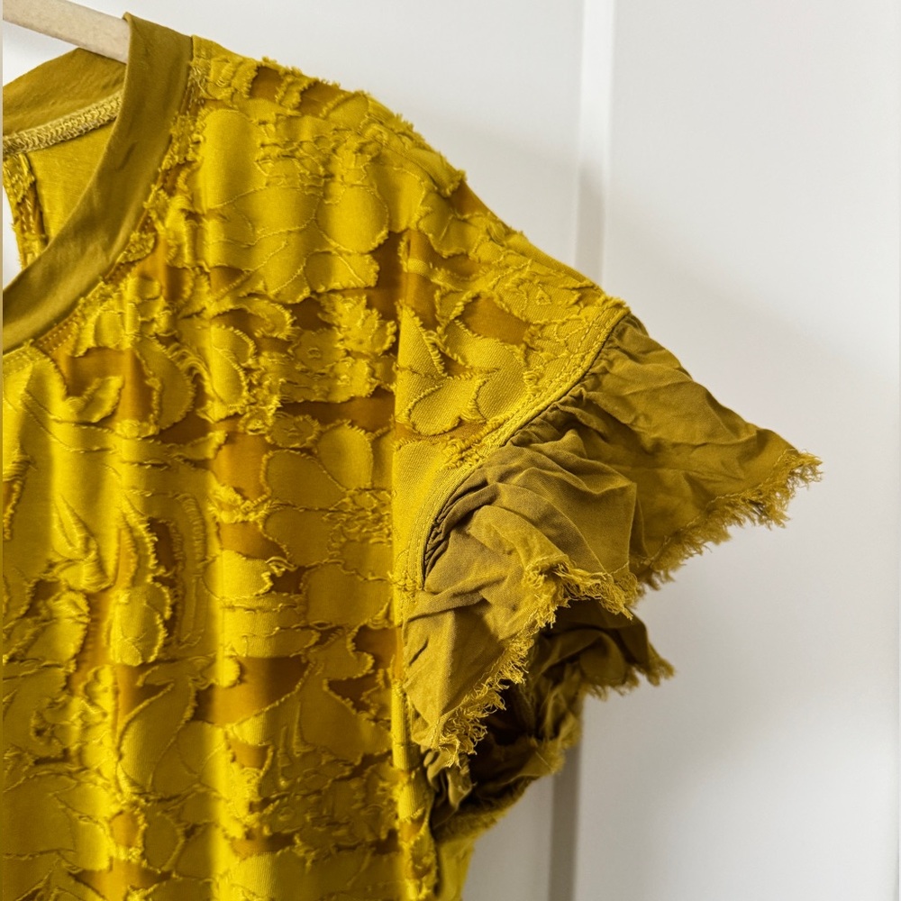Anthropologie Mustard Yellow Ruffle Mini Dress - Picture 7 of 12